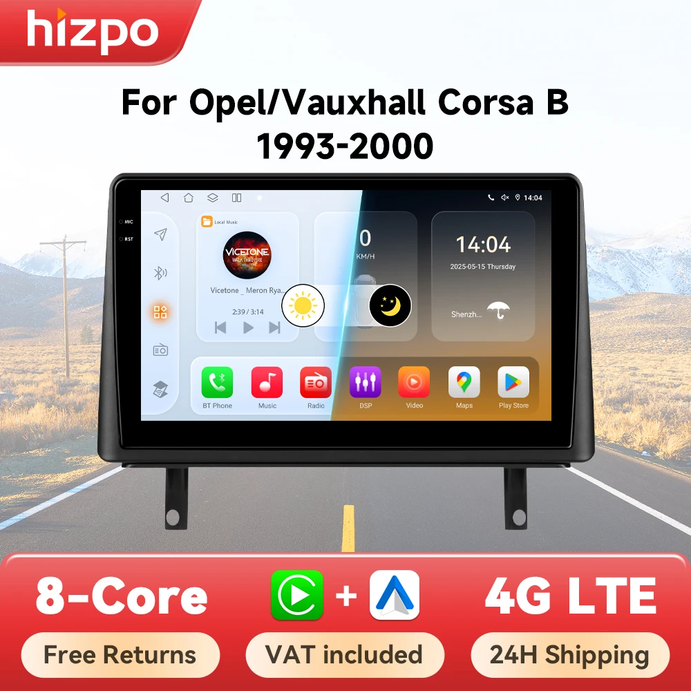 Hizpo Wireless CarPlay Android Auto für OPEL / Vauxhall Corsa B 1993 -2000 Autoradio Multimedia-Player Auto GPS Navi 9“ Bildschirm DSP Stereo 4G+WIFI 8-Kern