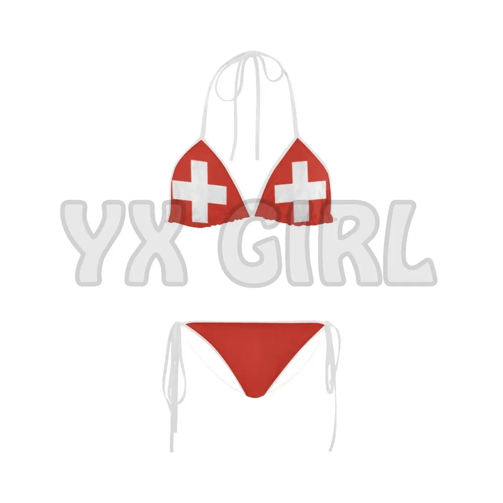 Schweiz Flagge 2-Stück Bikini 3D Alle Über Gedruckt Sexy Bikini Sommer Frauen Für Mädchen Strand Badeanzug Cosplay Kleidung