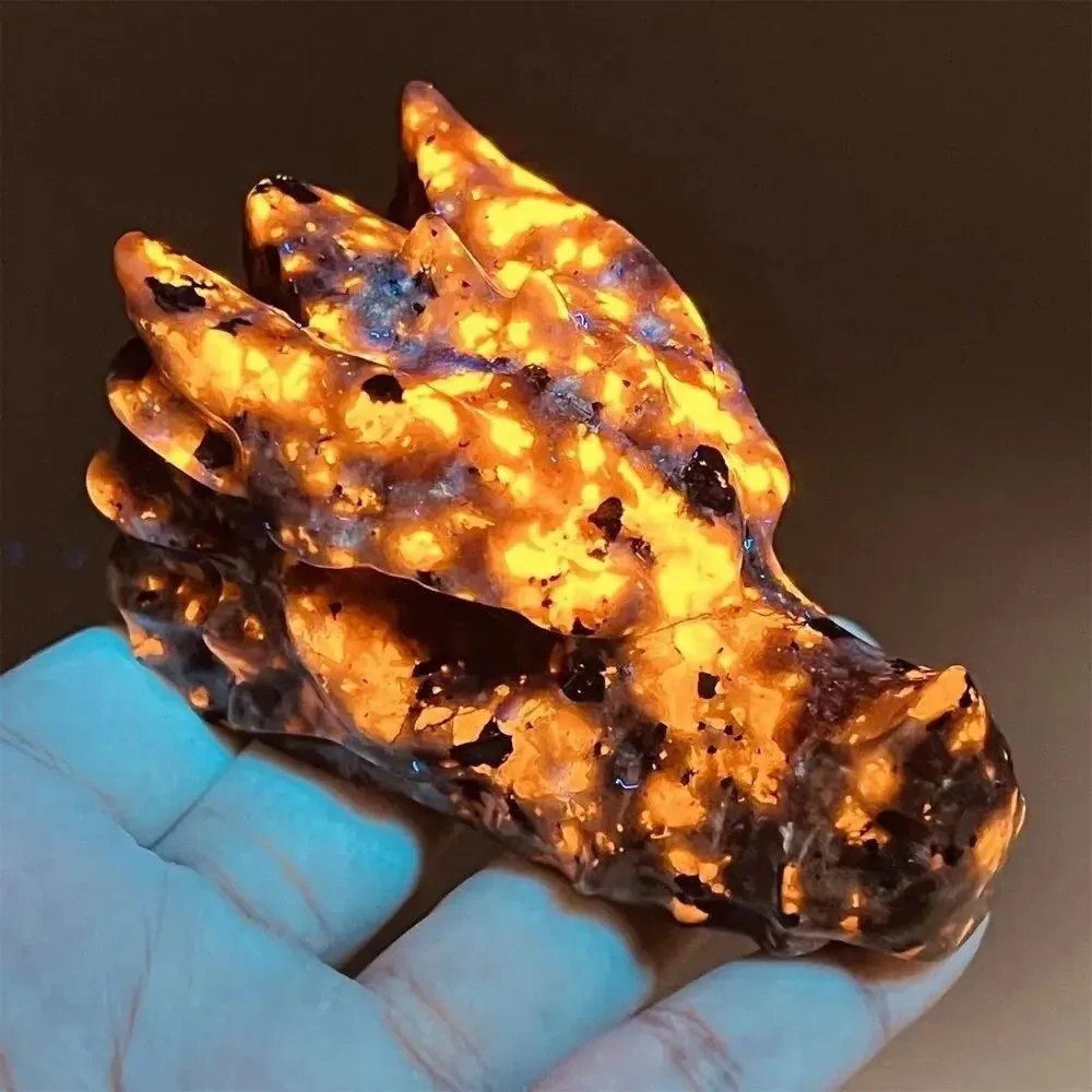 Hand-Carved Dragon Head Yooperlite Crystal Quartz Stone Reiki Healing Mineral Craft Home Office Desk Decoration