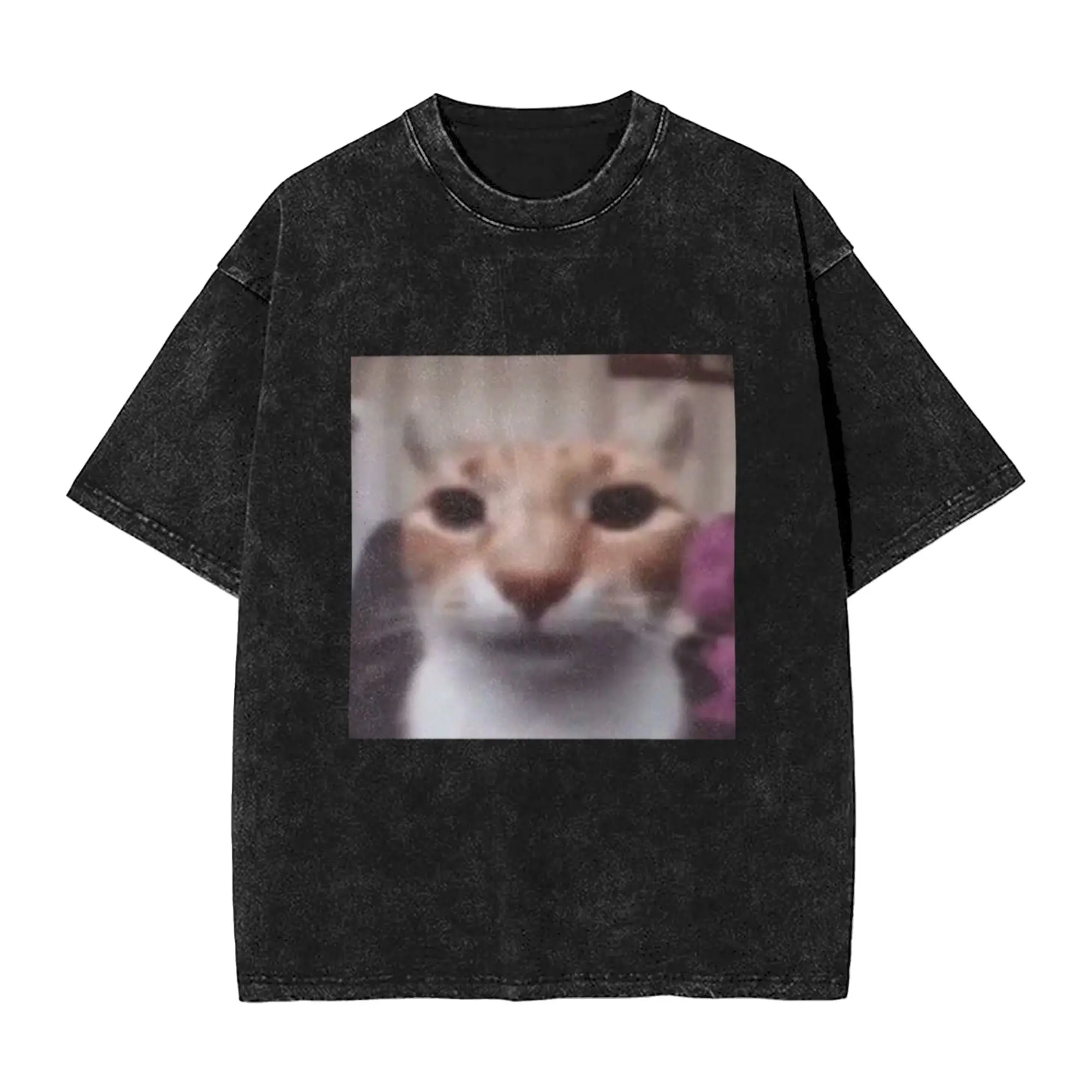 Silly Cat Meme Unique Stylish A Washed T Shirt Men's Women's Oversized Cotton Tees Tops