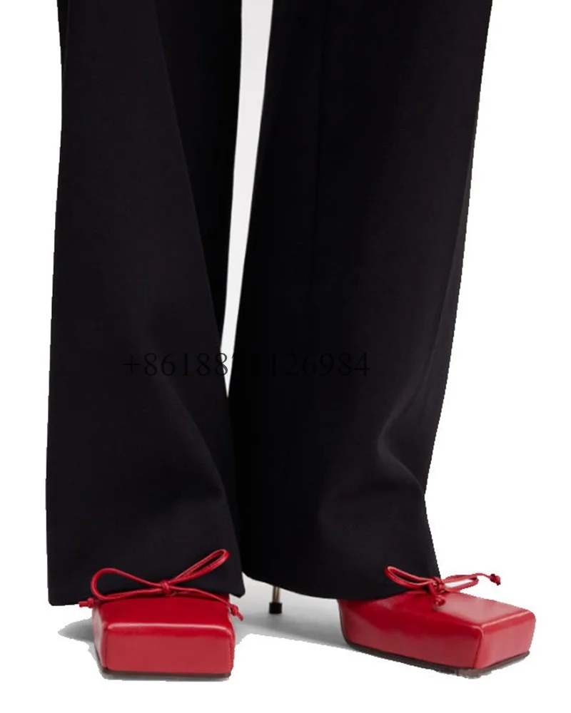 

Genuine Leather Outdoor Square Toe Summer Women Slippers With Butterfly Knot Stiletto High Heels Belt Buckle Toe Mop Shoes