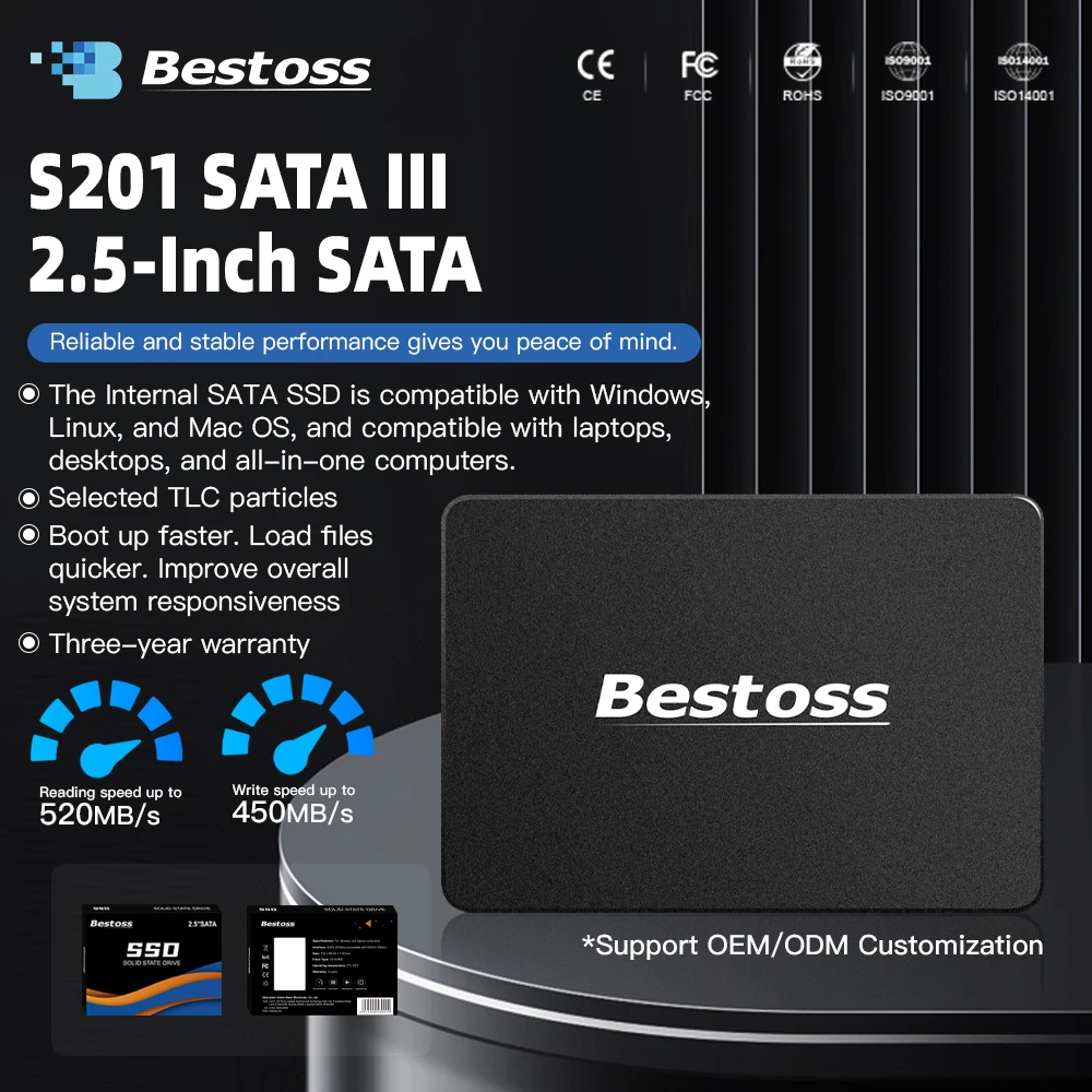 Bestoss 2.5 Inch SATA3 Internal SSD 120GB 128GB 240GB 256GB 480GB 512GB 1TB 2TB Solid State Drive for Laptop Desktop PC
