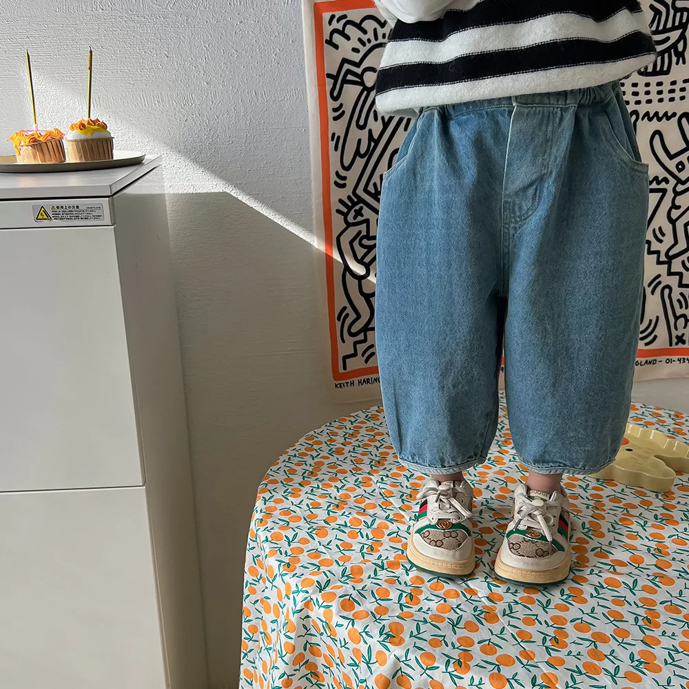 New Children Loose Casual Harem Pants Fashion Girls Wide Leg Pants Kids Denim Trousers Baby Girl Jean Pants Boys Denim Pants