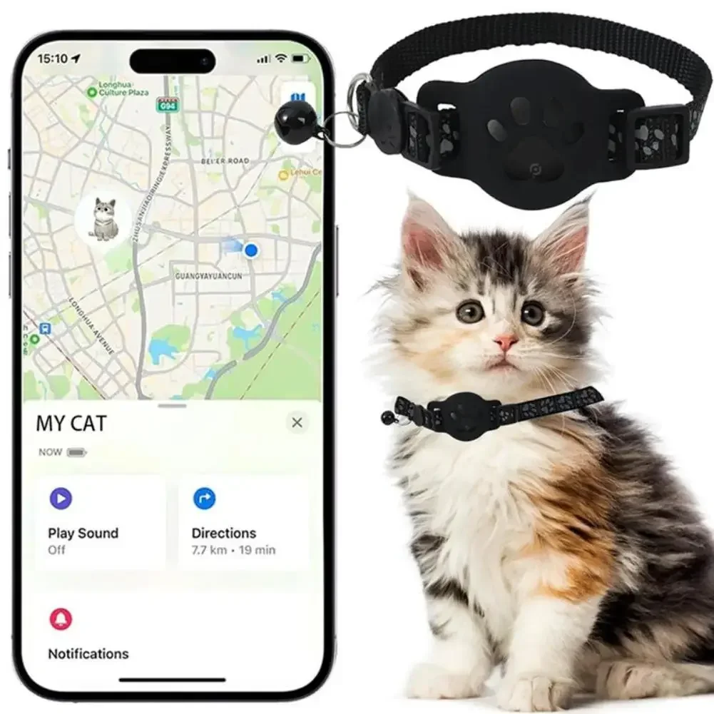 Katzenhalsband kompatibel mit AirTag, reflektierender Streifen mit Glocke, Sicherheitsverschluss, verstellbares Anti-Verlust-GPS-Tracking-Halsband für Kätzchen, kleine Welpen, für tägliche Outdoor-Spaziergänge. – Detail 3