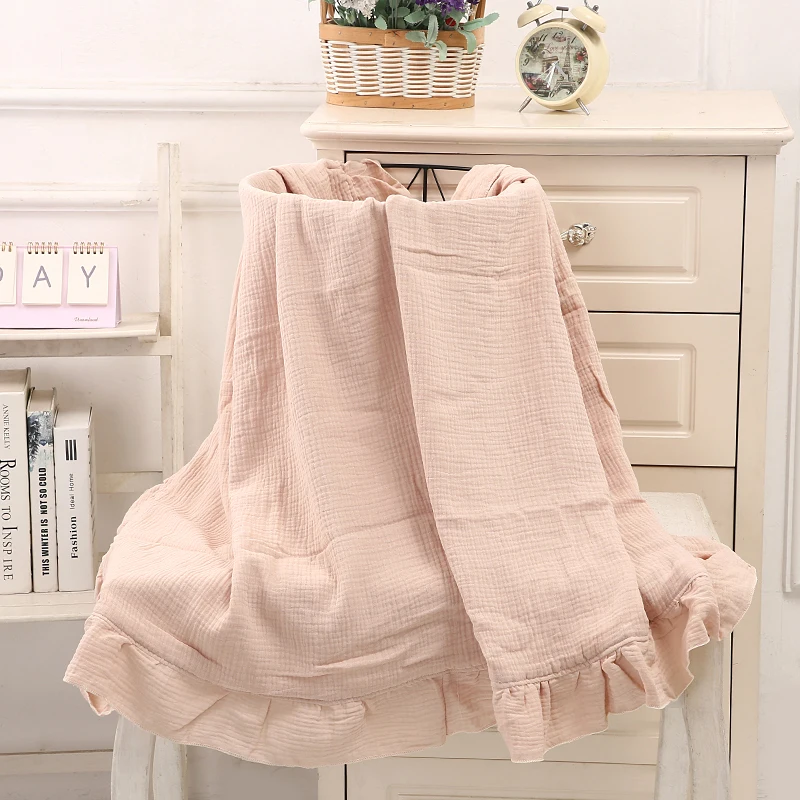 100% Organic Cotton Baby Wrap Gauze Ruffle Baby Blanket Newborn Security Muslin Swaddle Blanket