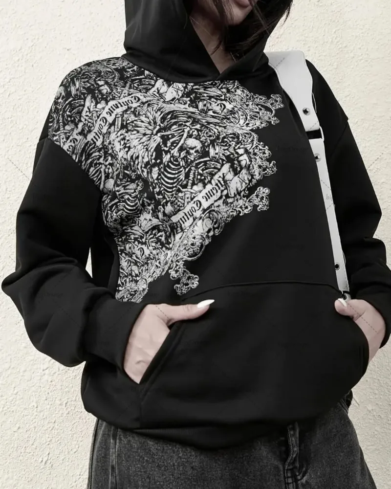 

High Street Fashion Clothing Street Hip Hood Fashion Loose Hood Men Retro Y2K Harajuku Punk Oversized Sweatshirt Women