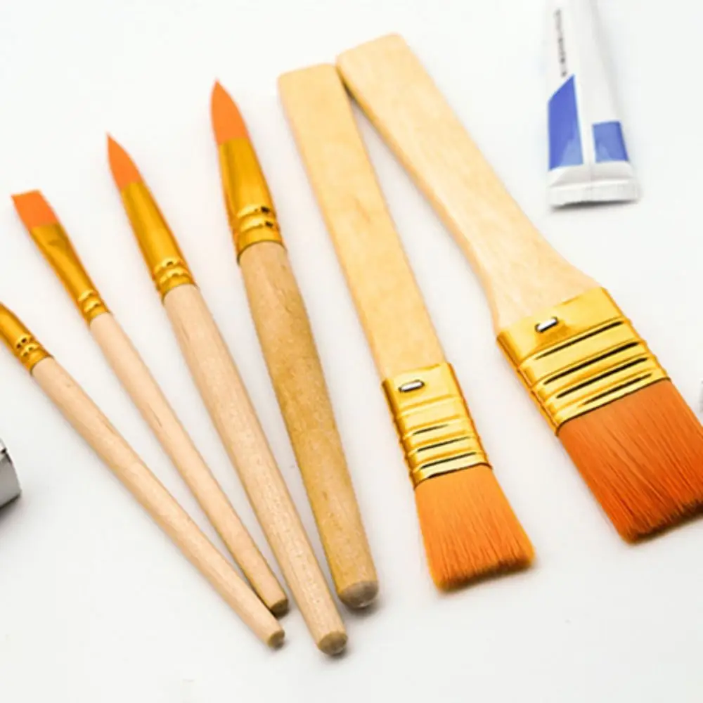 6pcs/pack Good Pigment Adsorption Oil Painting Pen Set Smooth stroke Flexible Brushstrokes Paint Brush Metal pen tube