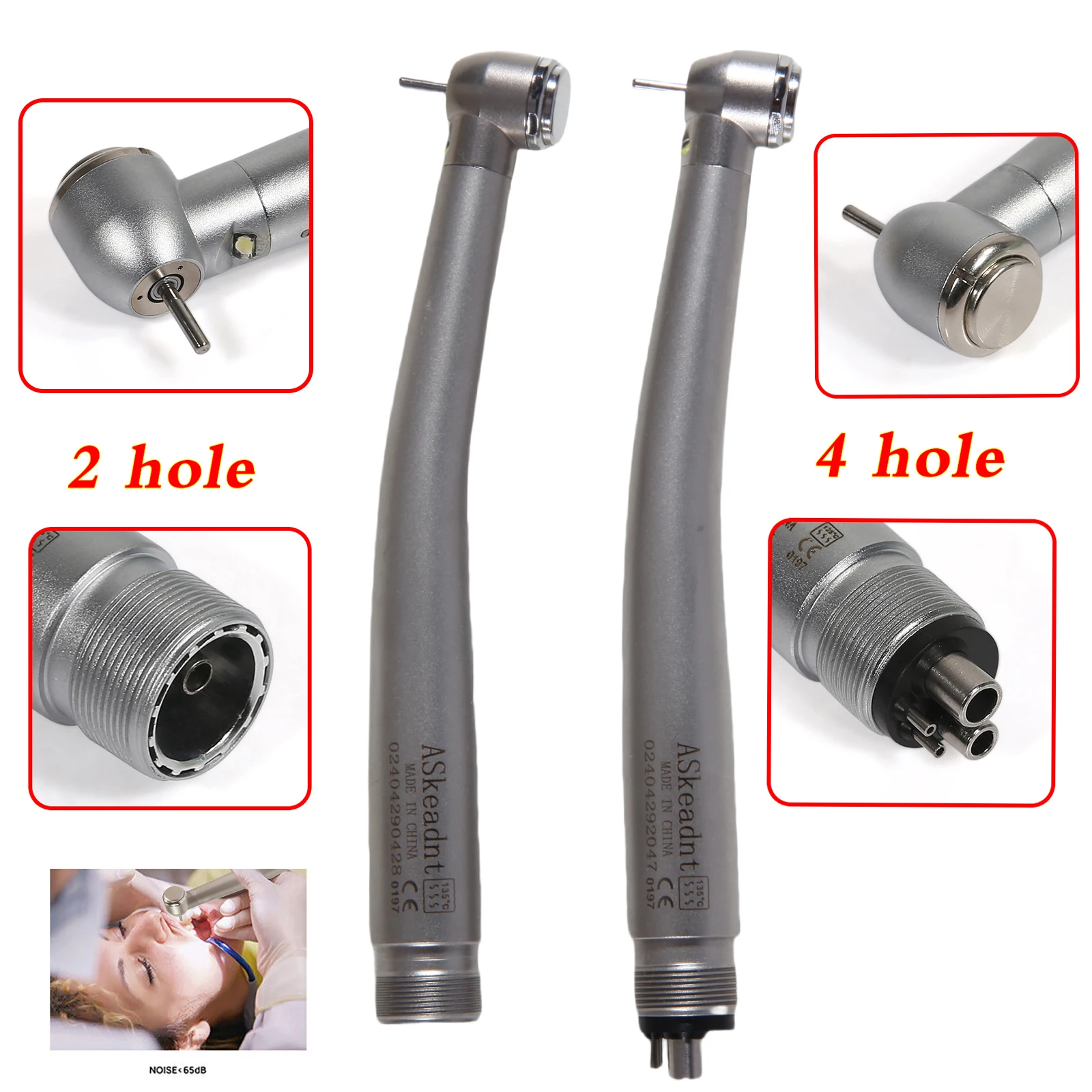 

Askeadnt Dental Fiber Optic LED E-generator 2/4 Holes Triple Water Spray High Speed Turbine Handpiece Push Button Fit KaVo NSK