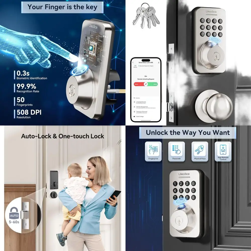 

Smart Door Lock with Handle - Wi-Fi & App Enabled, Touchscreen Deadbolt, One-Time Code, Auto-Lock, Easy Install, Satin Nickel