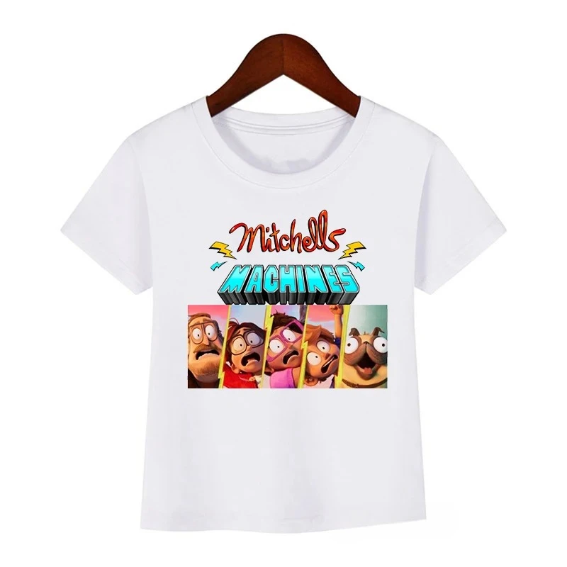 New Arrival Boys T-Shirts Cartoon The Mitchells Vs The Machines Graphic Print Girls T-Shirts cute Tshirt Kids Clothes White Tops