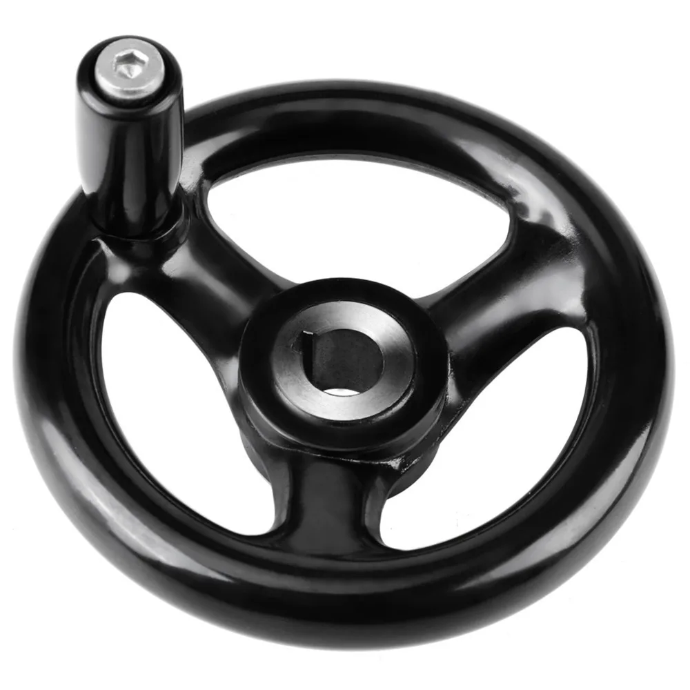 12mm Hole Round Hand Wheel Revolving Handle Black Color Metal Hand Wheel 4-inch Diameter 12*100mm Size 3 Spoke Hand Wheel