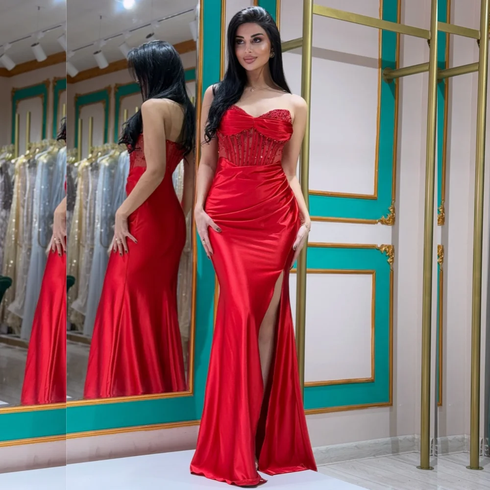 

Customized Intricate Matching Charmeuse Sequined Pleat Trumpet Strapless Long Dresses Bespoke Occasion Sexy