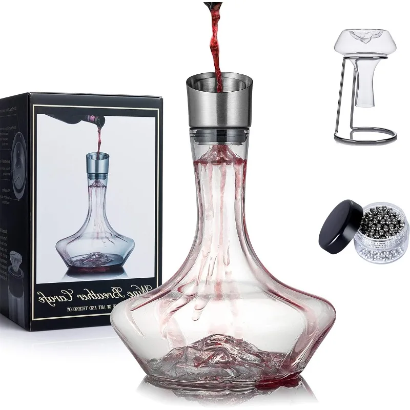 YouYah Iceberg Wine Decanter Set with Aerator Filter,Drying Stand and Cleaning Beads,Red Wine Carafe,Wine Aerator,Wine Gift,100%