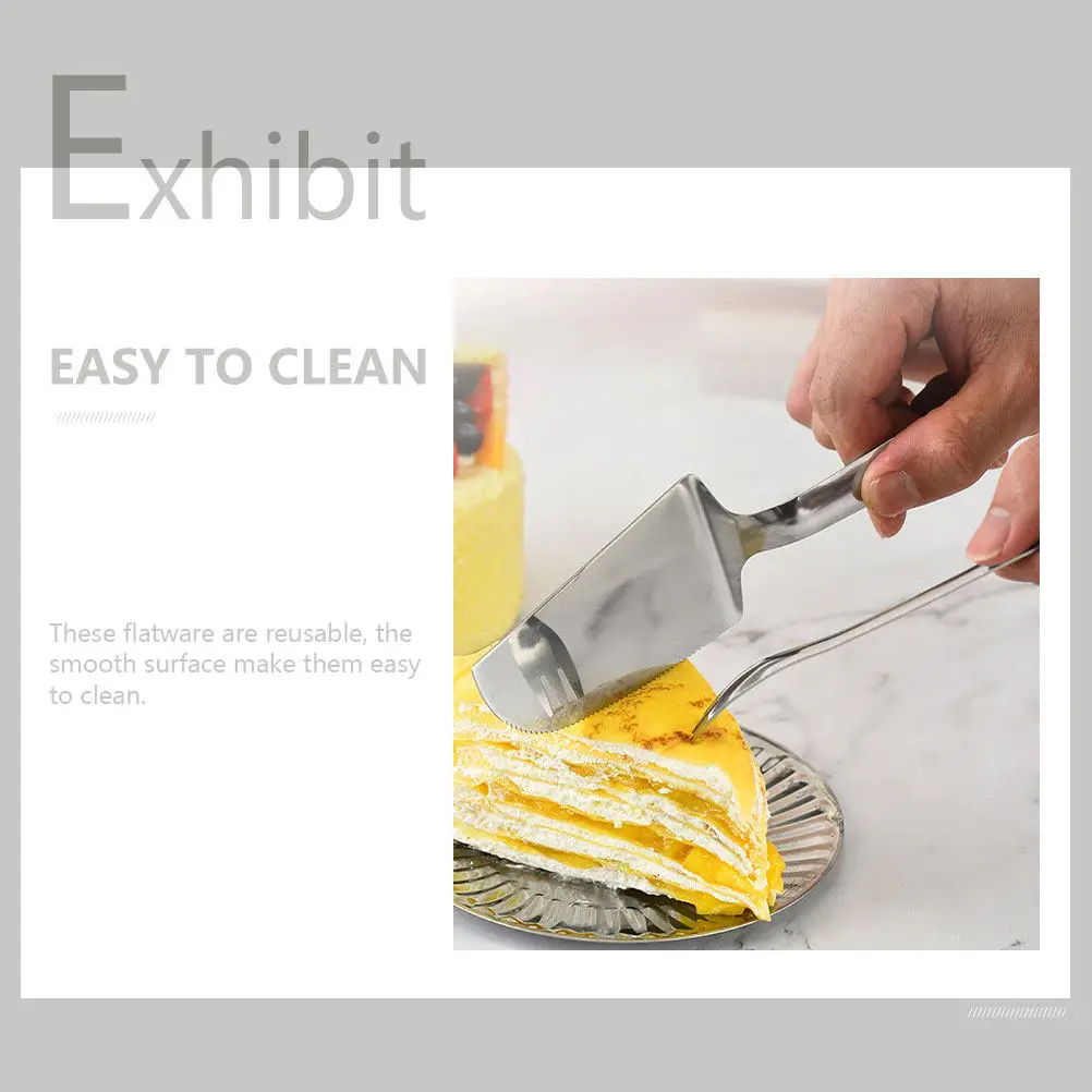 

1Set Stainless Steel Cake Server Set with Long Handle Portable Reusable Flatware for Birthday Party Family Gathering Dessert