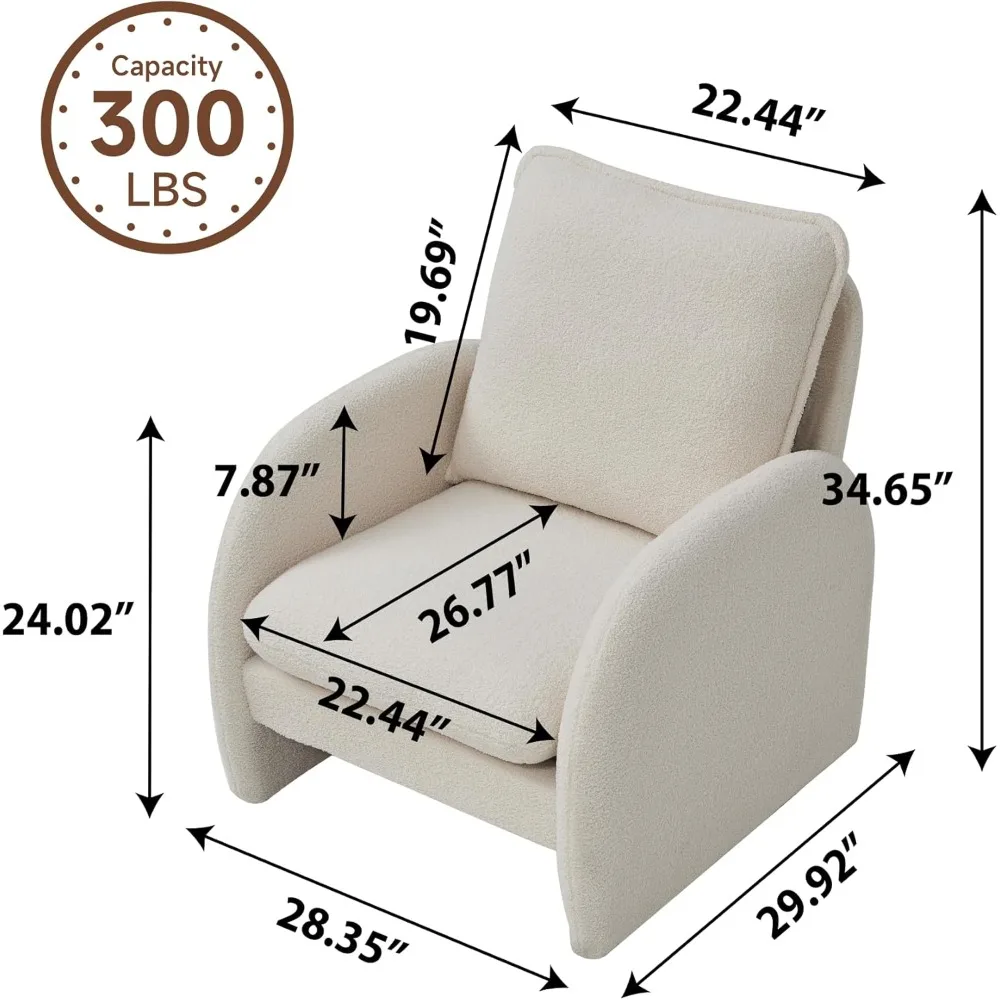 Accent Chairs,Modern Sherpa Lamb Fabric Living Room Chair, Comfy Armed Chair Upholstered Armchair Leisure Single Sofa Chair