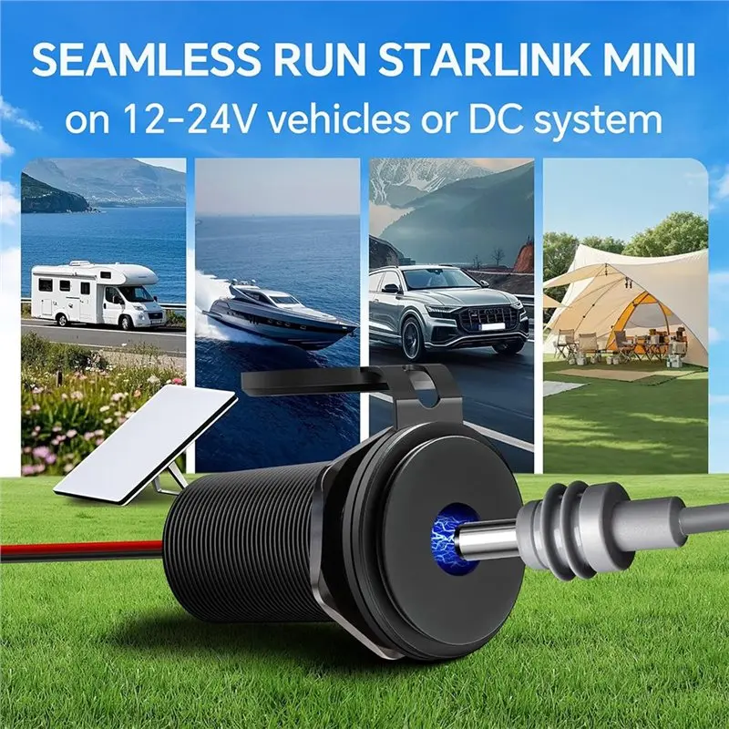 

Адаптер-усилитель напряжения N96R для Starlink Mini 12В-30В с врезным кронштейном, кабель питания постоянного тока для автодомов, лодок, кемперов и использования вне сети