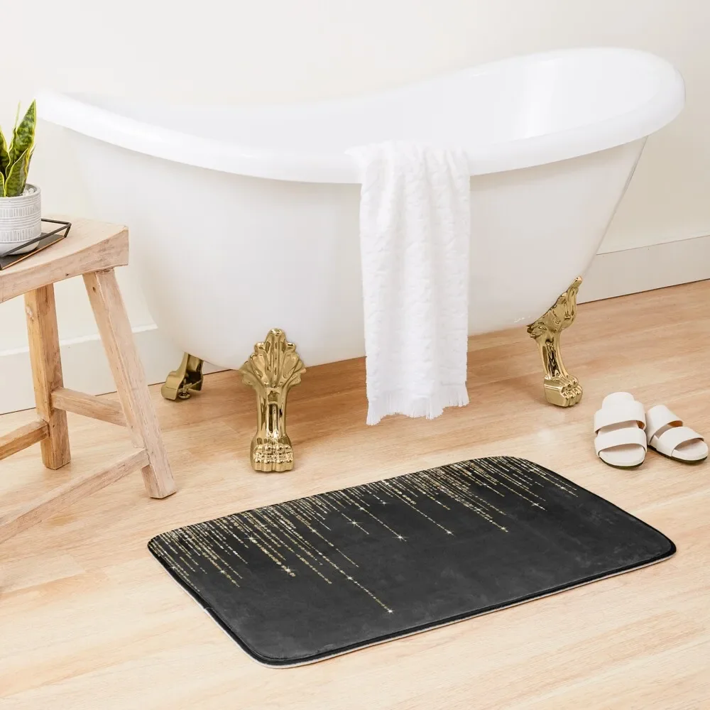 

Luxury Chic Black Gold Sparkly Glitter Fringe Bath Mat External Entrance Doormat Non-Slip Bathroom Rugs Living Room Mat