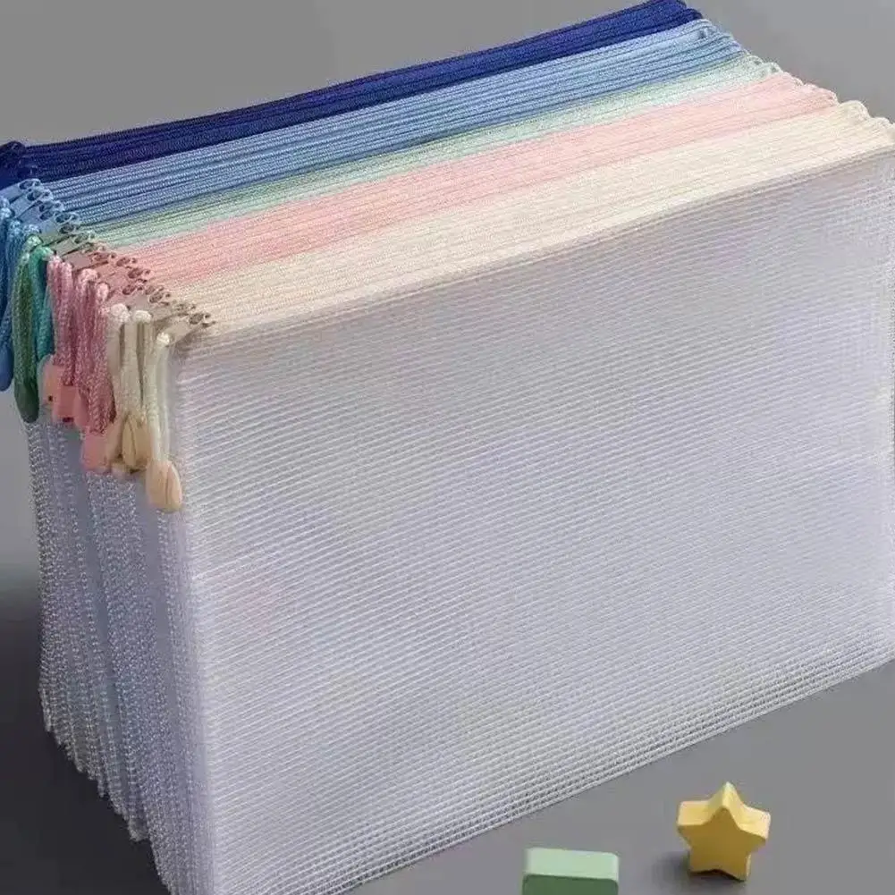 10-Pack A4 Clear Mesh Zipper Pouch Bag, Heavy Duty Plastic File Folder for Document Exam Paper Storage, Waterproof