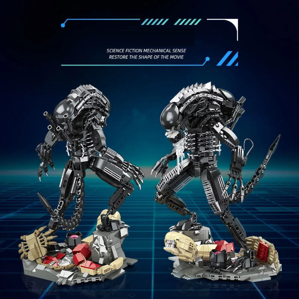 Xenomorph Alien Baustein-Modell, Horrorfilm-Alien-Kreatur MOC-Bausteine-Set, Bewegliche Mecha-Figur mit Basis, Sammlerstück Horror-Spielzeug-Geschenk für Erwachsene Fans – Detail 4