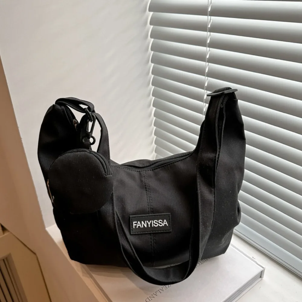 

Korean Style Lightweight Shoulder Bag Large Capacity Cream Color Canvas Bag with Coin Purse Solid Color Handbag