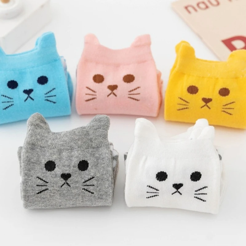 

Комплект из 5 пар женских носков до середины икры с 3D милым котом - осенне-зимние теплые хлопковые носки с принтом кошачьей лапы на Хэллоуин