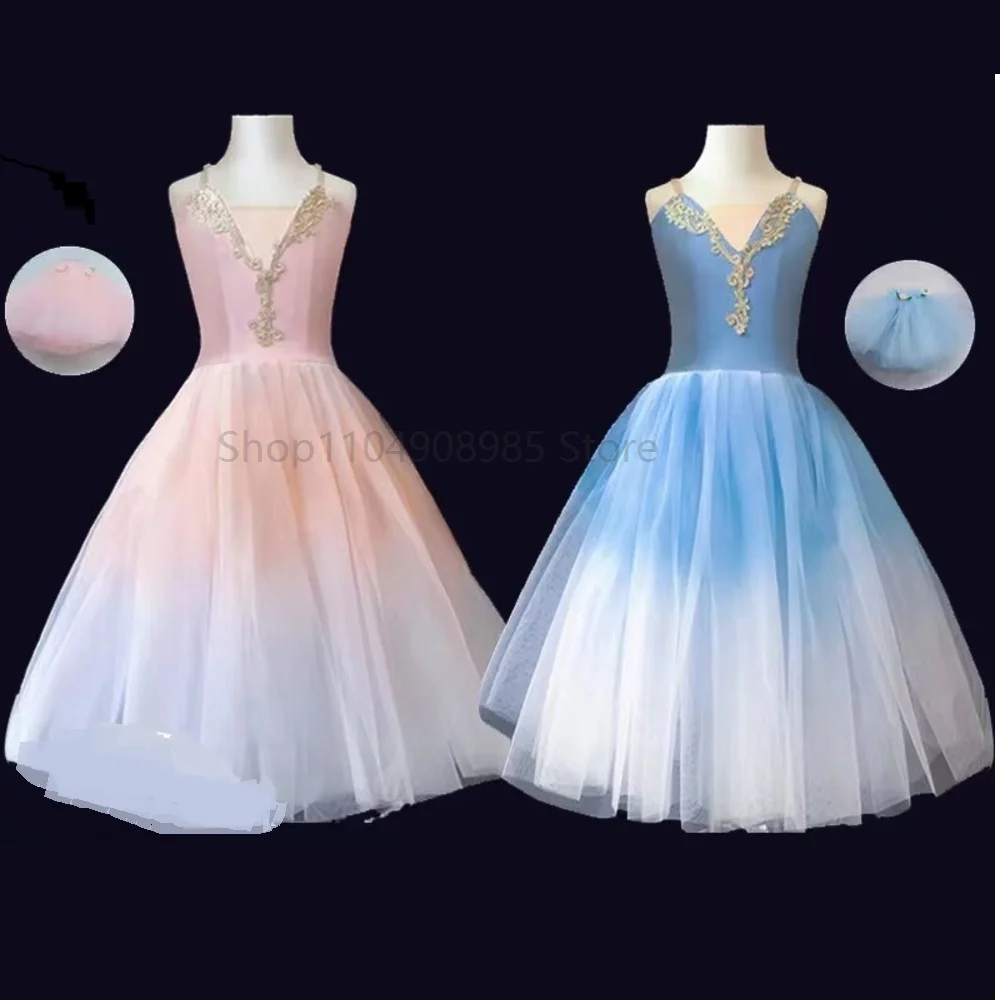 

High Quality Blue Ballet Long Romantic Ballet tulle Tutu Dress Classic Professional Swan Lake Ballerine children girls Costume