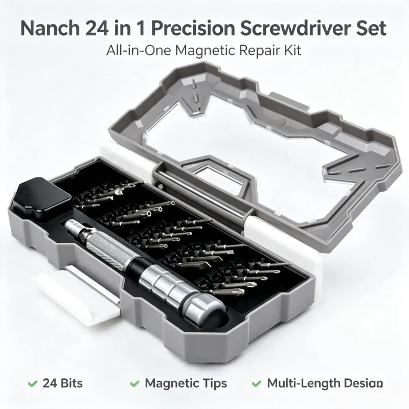 Nanch 24 in 1 Precision Screwdriver Set Magnetic Repair Tools with Multi-Length for Mobile Phones Computer Fixing Repair
