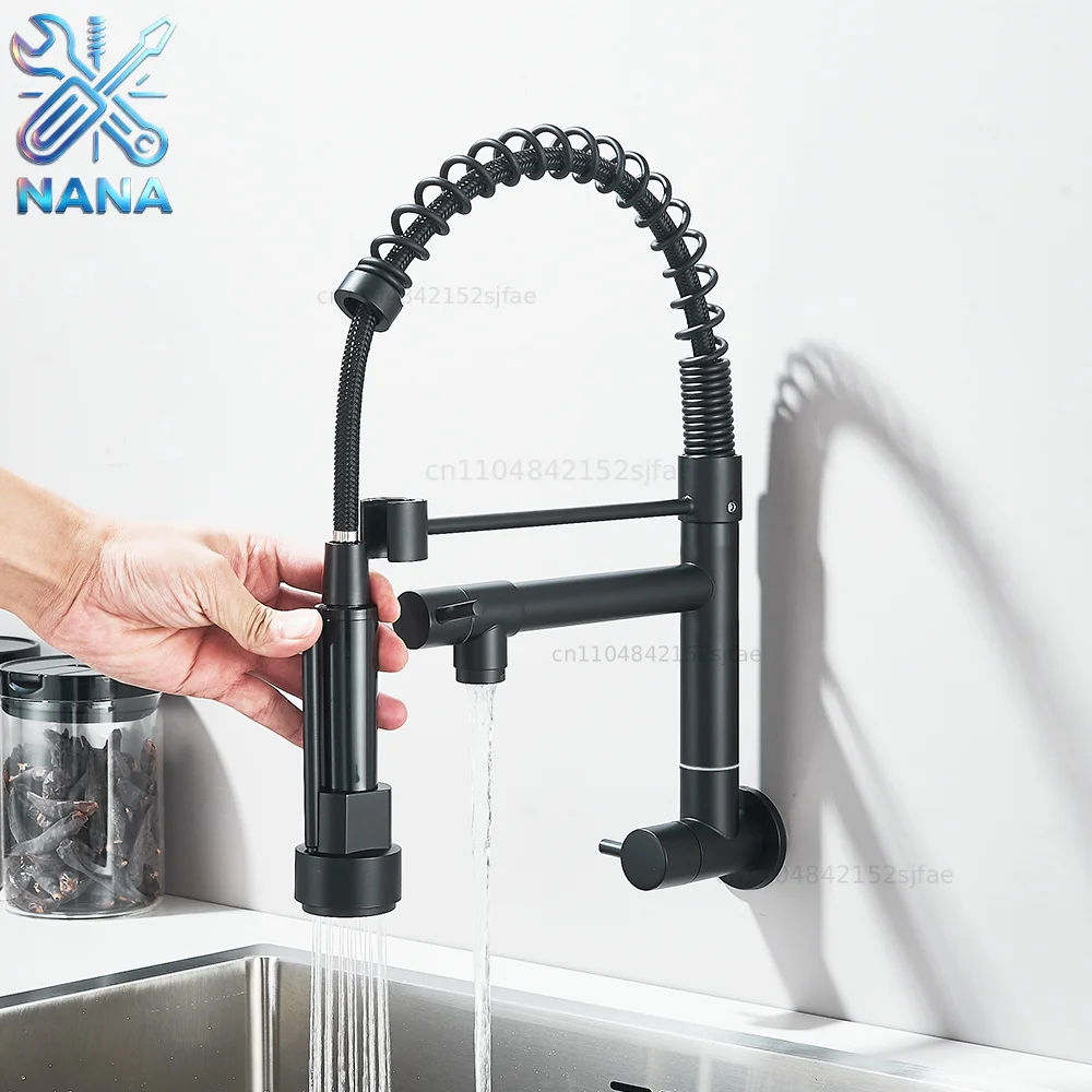 Rozin Matte Black Pull Down Kitchen Faucet Single Cold Water Dual Spouts Kitchen Tap 4 Colors Wall Mounted ABS Nozzle Crane