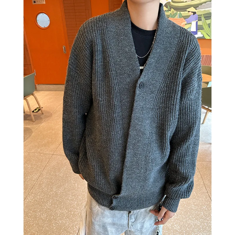 

Мужской вязаный кардиган в американском ретро-стиле с V-образным вырезом, осенне-зимняя новинка, повседневная модная верхняя одежда для отдыха