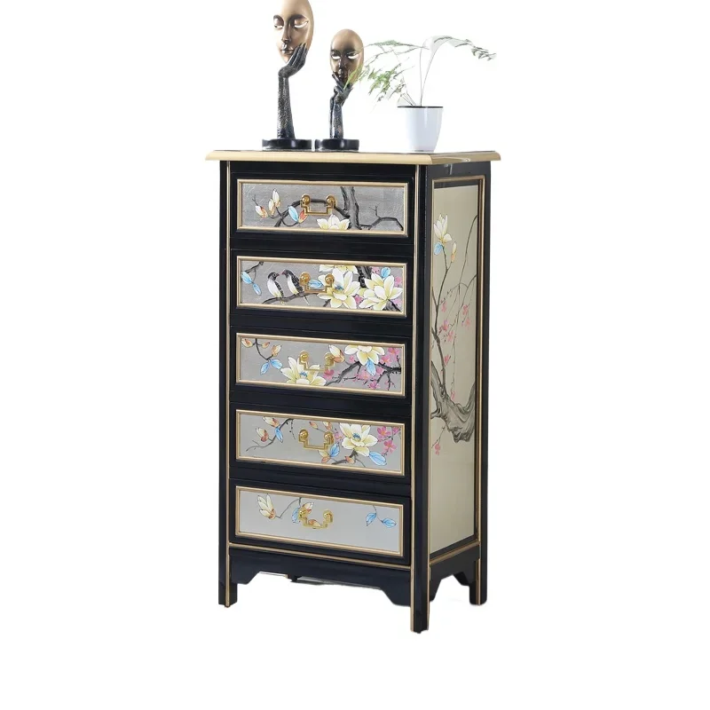 

Окрашенный шкаф для хранения, шкаф с выдвижным ящиком из массива дерева, спальня, гостиная, светлый роскошный новый китайский маленький сундук