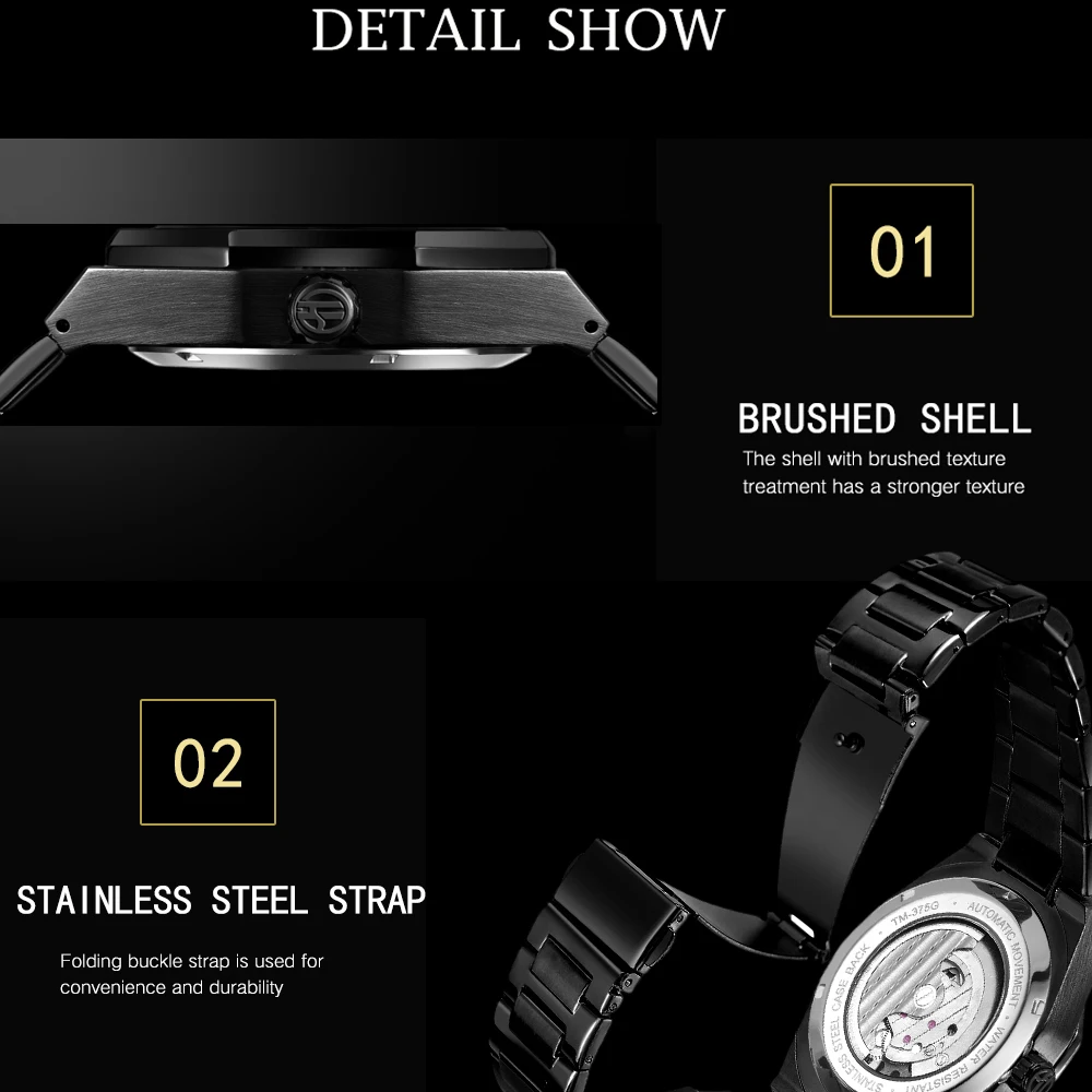 FORSINING Trendy Skeleton Automatic Mechanical Watch Polygon Men Watch Rhinestone Stainless Steel Formal Business Man Wristwatch