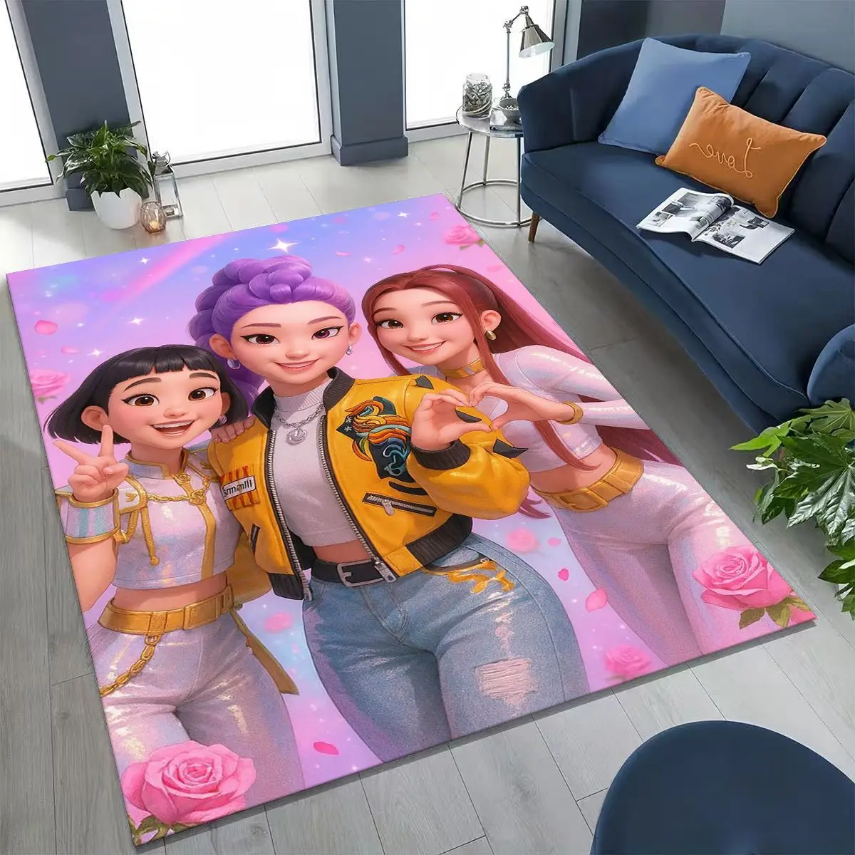 2026 نمط جديد KPOP شيطان الصيادين رومي ميرا زوي الكرتون البساط لغرفة النوم غرفة المعيشة أريكة المنزل ممسحة ديكور ، سجادة أرضية غير قابلة للانزلاق #3