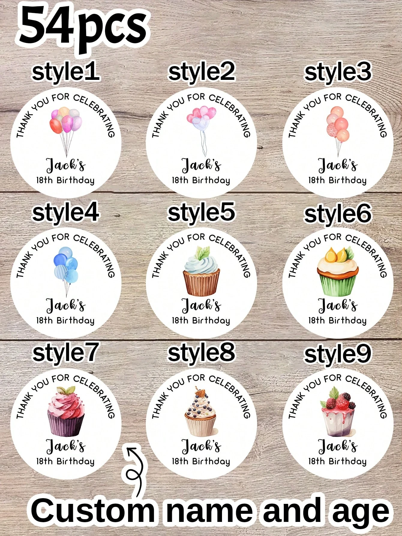 

54-540pcs 3.8CM Customized Balloon Birthday Stickers,Personalized Thank you Labels,Custom Stickers with Any Design Image Logo