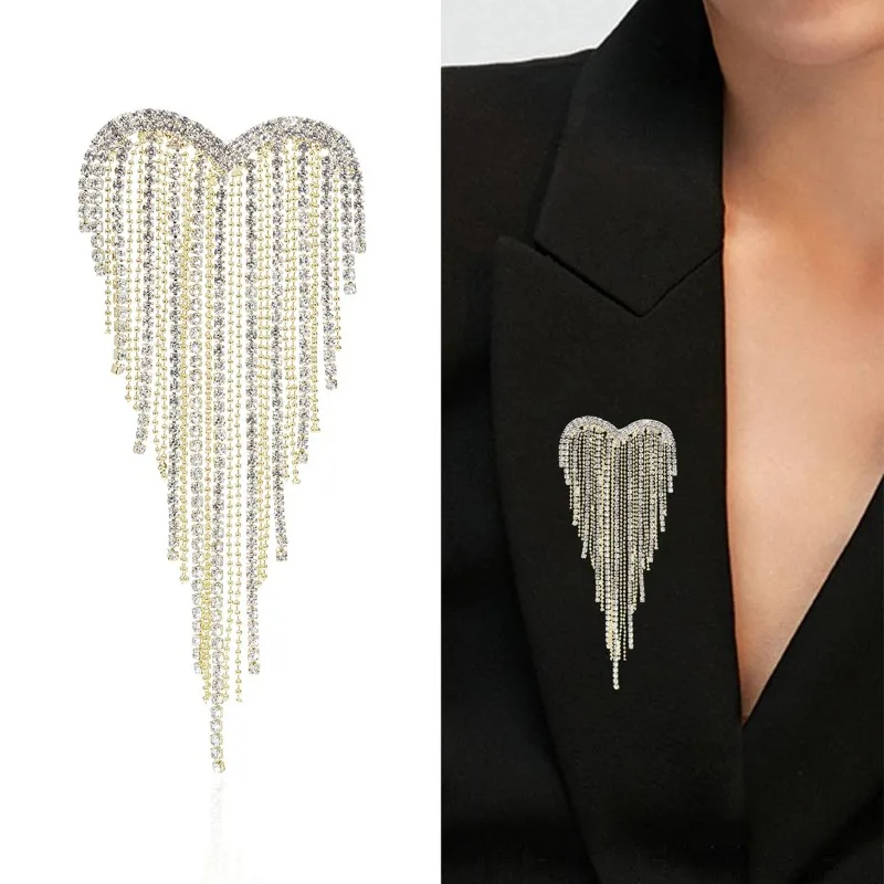 

Elegant Heart Tassel Brooch Pin High End Fashion White Collar Suit Lapel Decoration Creative Accessory DIY