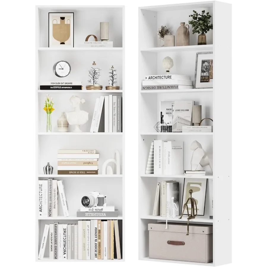 رف الكتب 6 طبقات مجموعة من 2 خزانة كتب مفتوحة وأرفف الكتب عرض أرضية خشبية رفوف تخزين واسعة طويلة 71 للمنزل