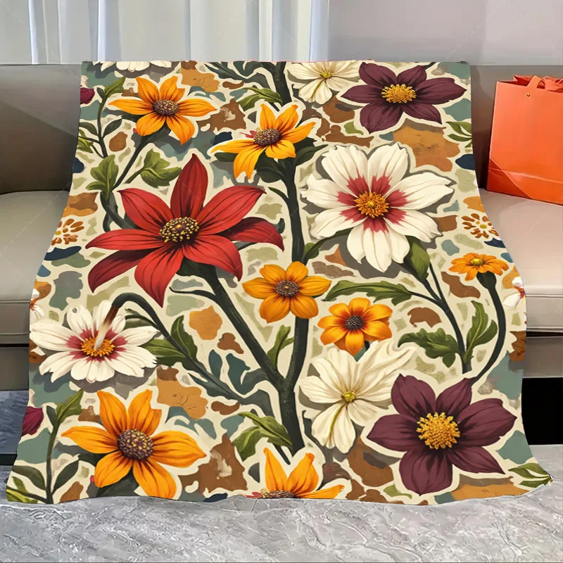 

1 шт. фланелевое одеяло с ярким цветочным принтом, одеяло для уютного декора гостиной