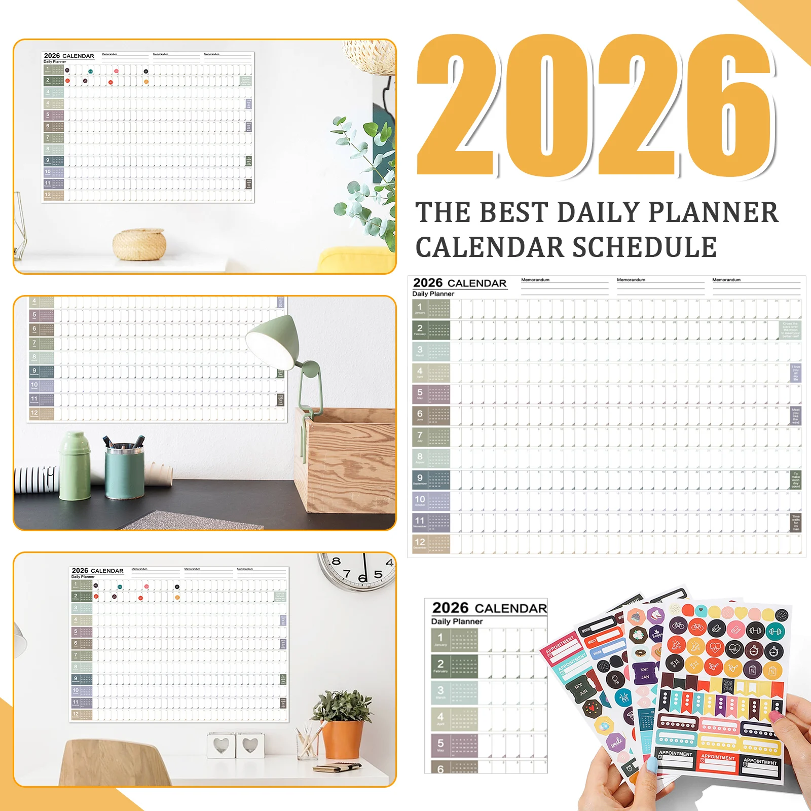 

Очень большой настенный календарь на 2026 с 4-страктными этикетками и 10 наклейками на стену. Легкий и удобный в повестке, календарь-планировщик списков дел.