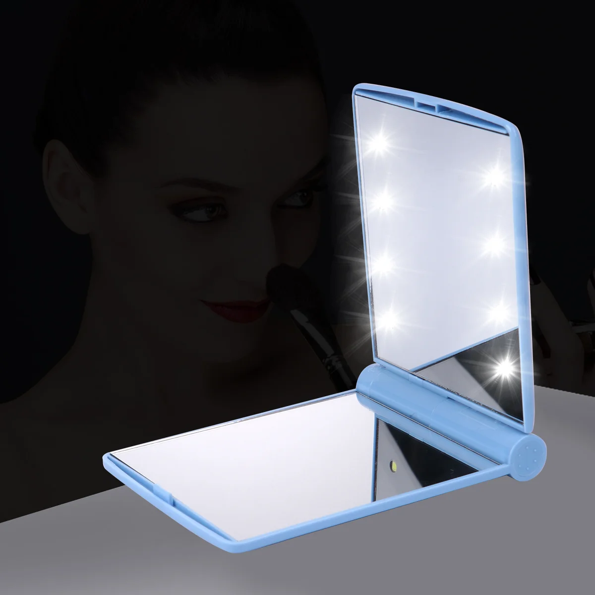 Lighted Magnifying Glasses Folding LED Vanity Mirror Foldable Pocket Makeup Girl