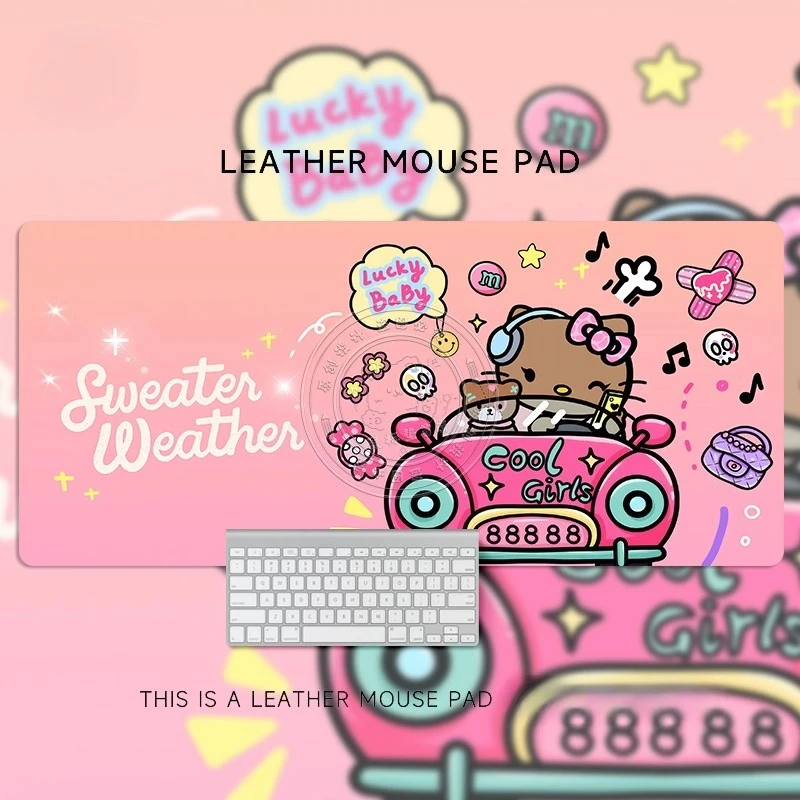 

Высококачественный коврик для мыши Hello Kitty, увеличенный размер, милый, для девочек, для компьютерного стола в общежитии, нескользящий, настольный коврик, периферийный товар Sanrio, подарок