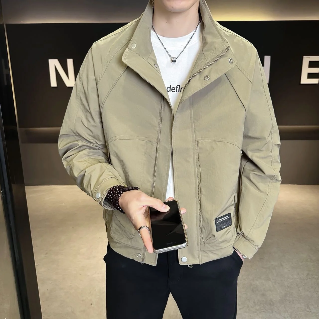 

Мужская демисезонная куртка с воротником-стойкой, повседневная модная рабочая одежда, универсальная верхняя одежда из полиэстера с длинными рукавами