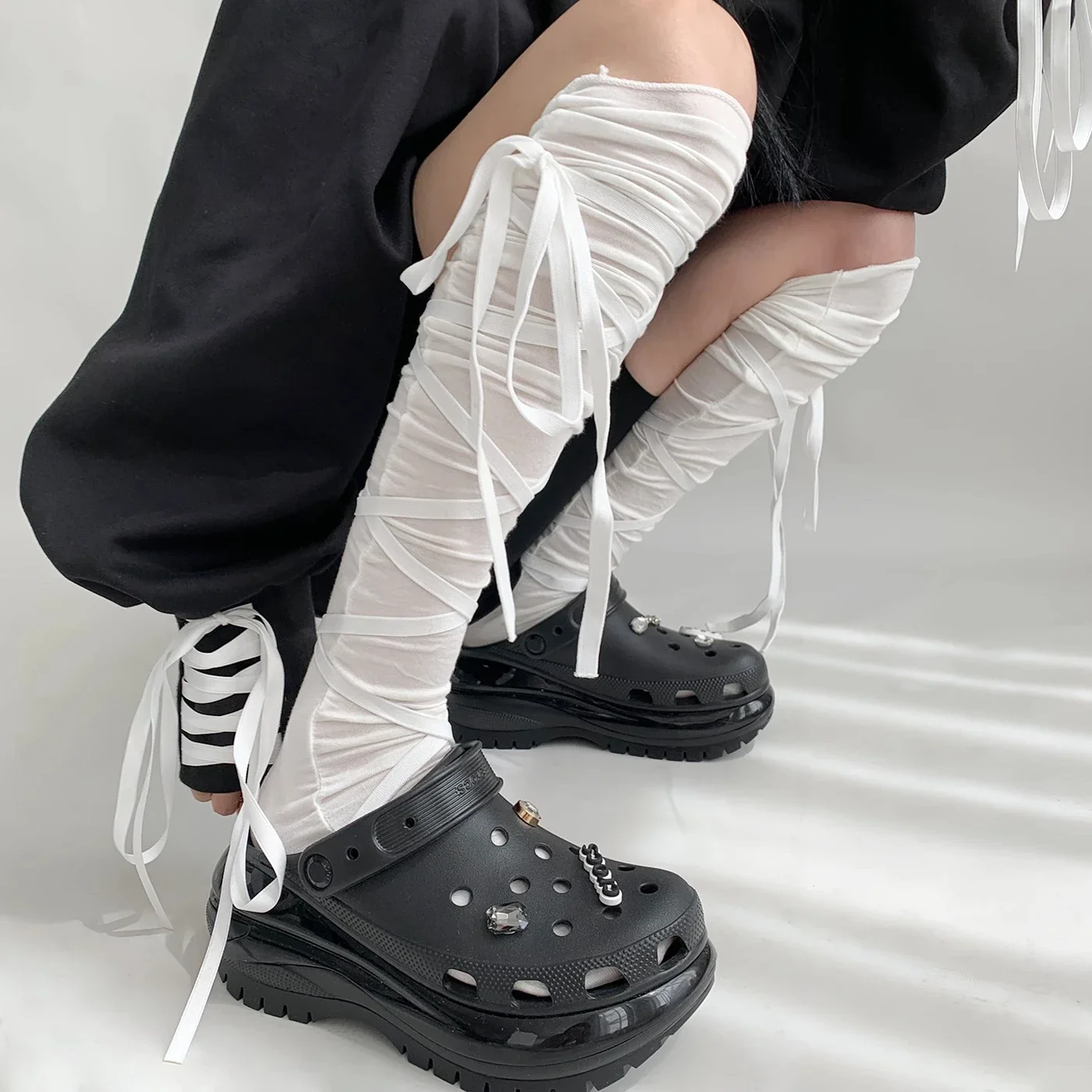 Image of Damen Wadenbänder-Strümpfe, Punk Ballett Riemchen-Wadensocken, dünne Strümpfe, Y2K Lolita Gothic Japanische JK Club Cosplay Socken