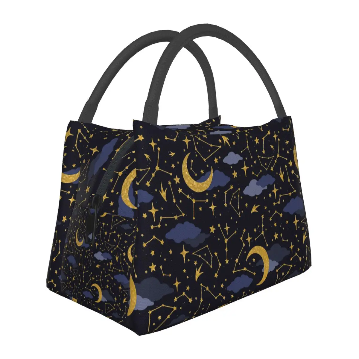 Night Sky Golden Celestial Stars Zodiac Constellations Lunch Bags Bento Box Lunch Tote Picnic Bags Thermal Bag for Woman Office