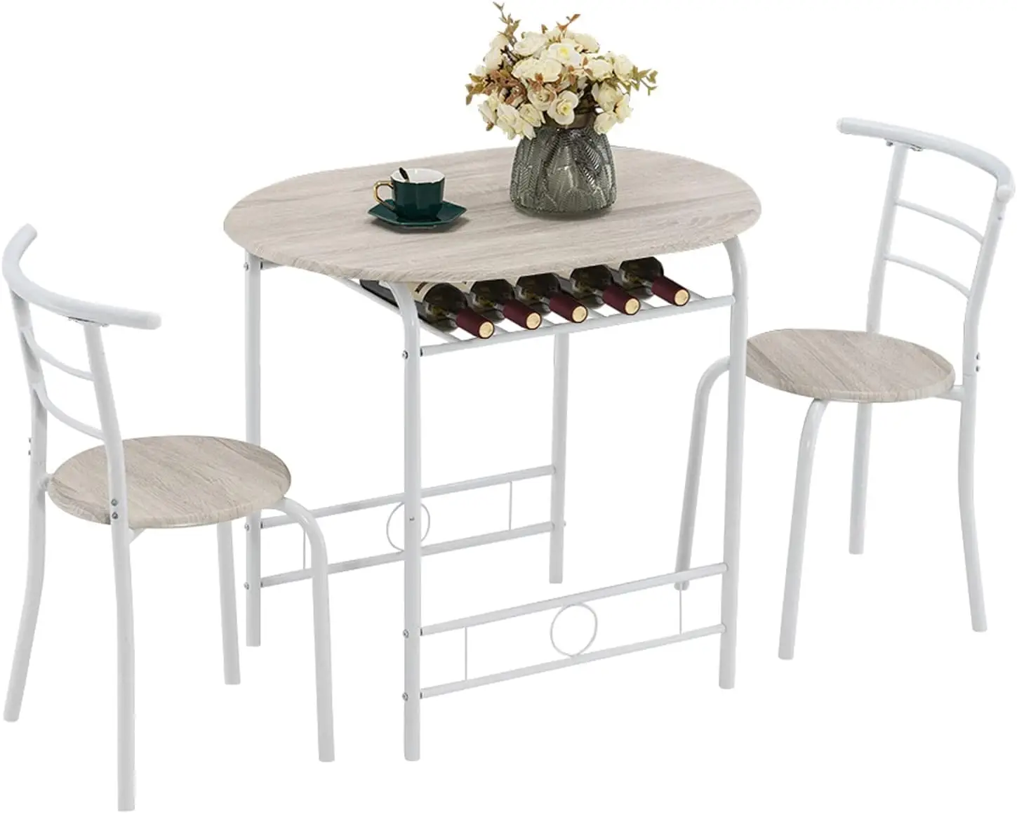 Comfort Corner 3 Piece Dining Set,Kitchen Table,2 Chairs for Small Space/Dining Room/Apartment,Metal Frame,White&Light Oak