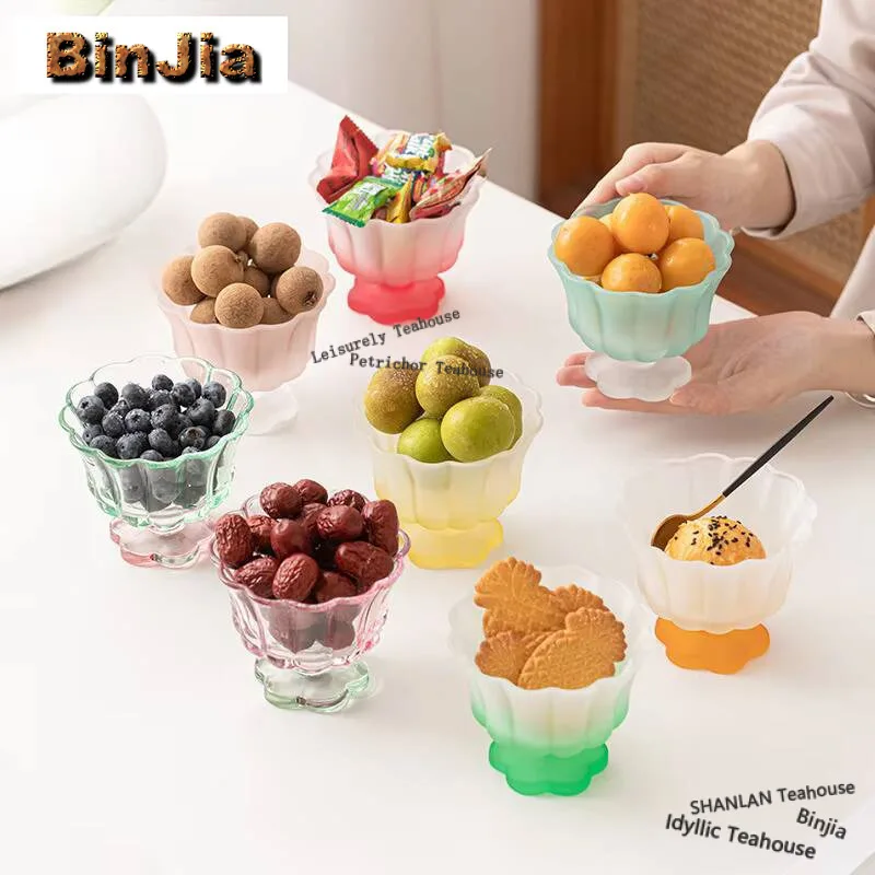 

Creative Blossoms Peatl Glass Dessert Cup Home Transparent Water Fruit Bowl Tea Cake Holder Juice Mug Dish Tea Set Accessories