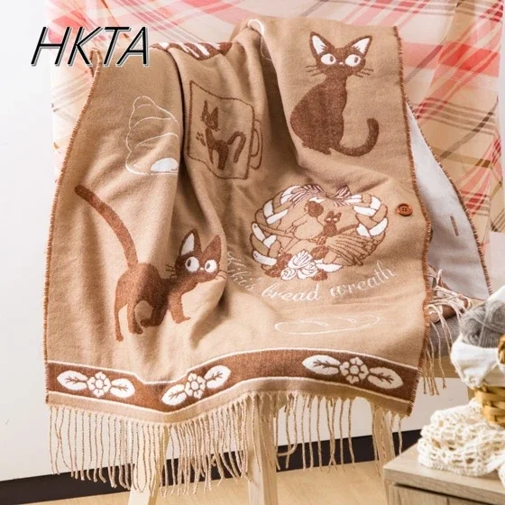 Scarf Shawl Button Dual-purpose Cute Cartoon Witch Kitten Scarf Winter Warm Cute Girl Thickened Warm Japanese Long Scarf Shawl