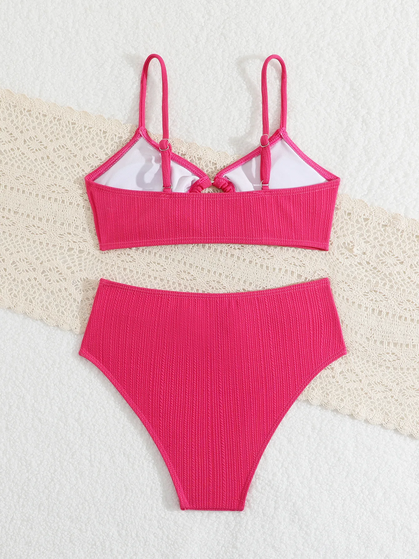 Bikini rosa de cintura alta para mujer, bañador Sexy para mujer, conjunto de Bikini con Tanga, ropa de baño brasileña de estilo vendaje para playa, 2024