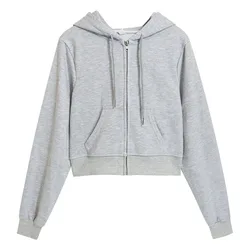 Sweat à capuche zippé à manches longues pour femmes, cardigan fin, veste polyvalente, monochrome, décontracté, automne, printemps