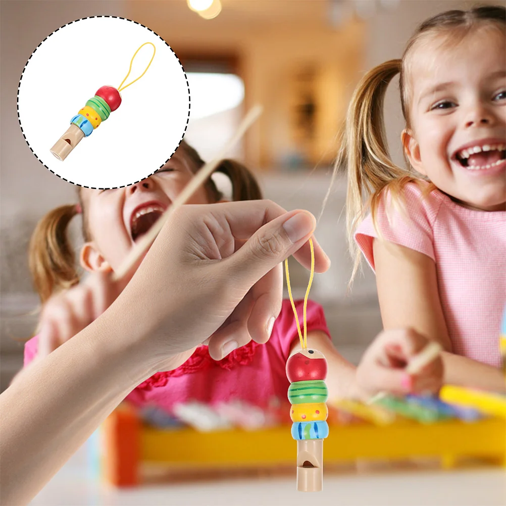3 Stücke Holzpfeife für Kinder Tragbare Kleine Pfeife Musikinstrument Kreatives Cartoon-Design Helle Farbe Kinder Lernwerkzeug