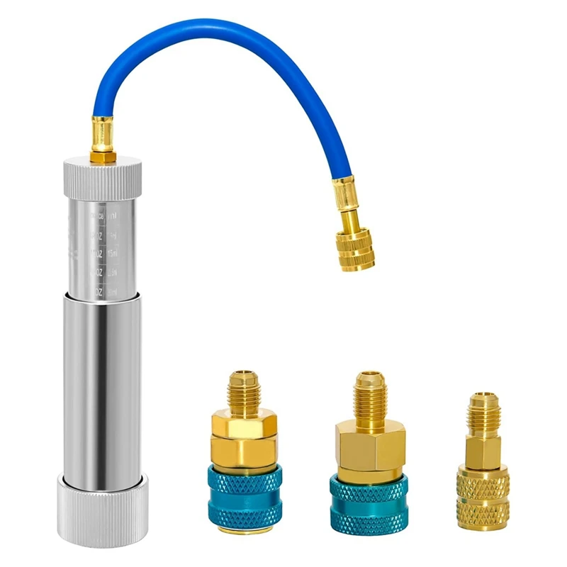 AC Oil Dye Injector Backflow Prevent Kit, With R134A & R1234YF Low Side Quick Coupler, R410A Mini Split Adapter