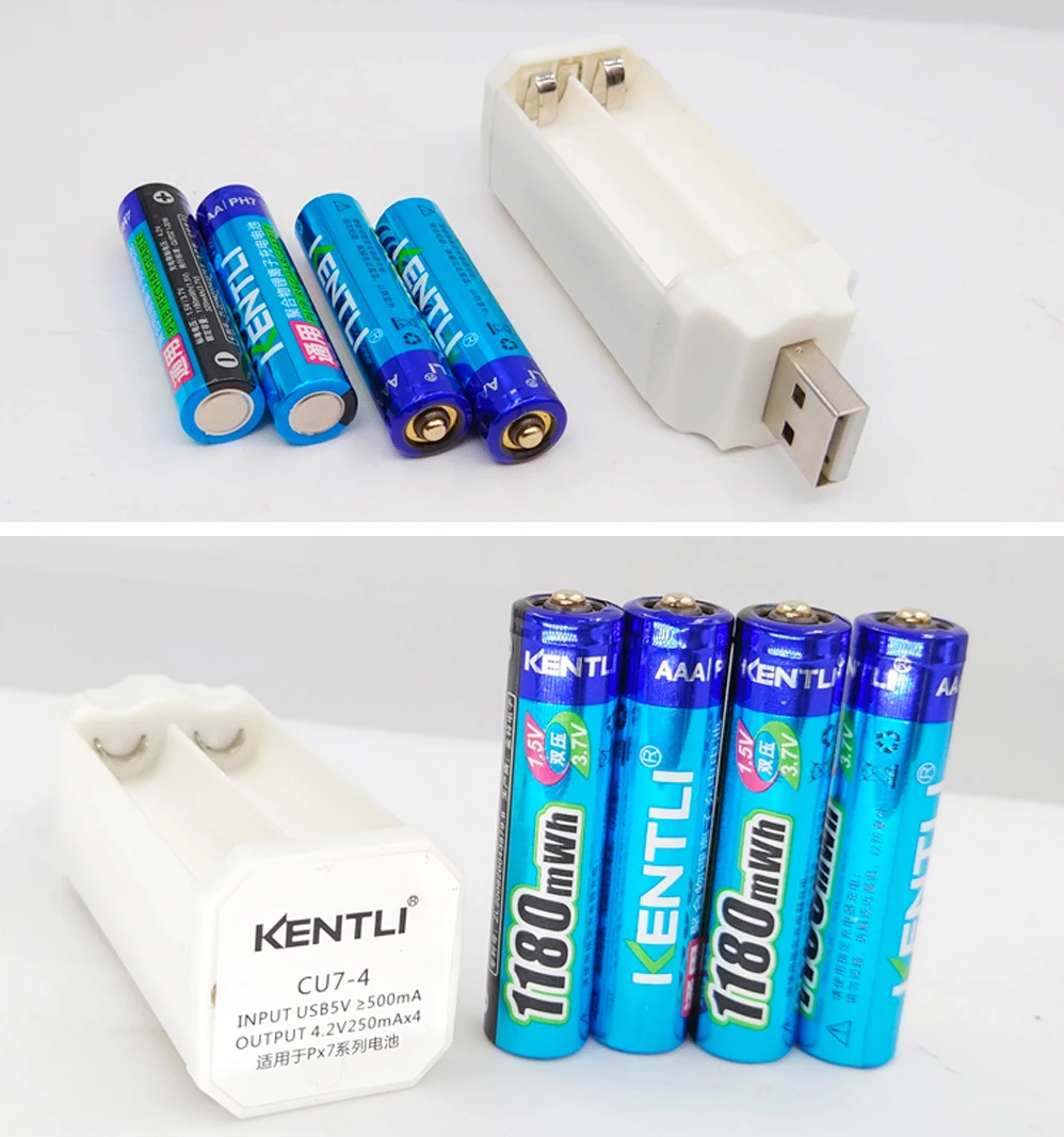 

KENTLI 4pcs 1.5v 1180mWh AAA rechargeable polymer lithium battery + 4 slots aa aaa lithium battery charger